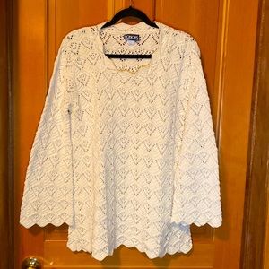 Honors Off-White Macrame Sweater, flair/bell sleeves